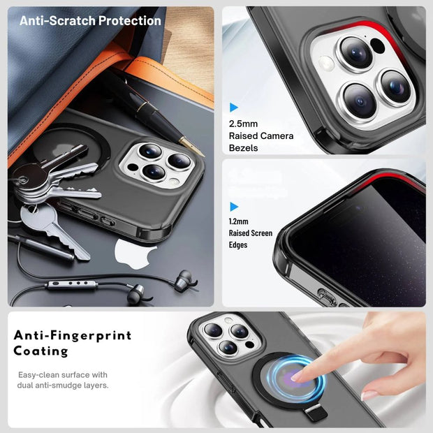 Dives Shockproof Matte iPhone Case With Screen Protector And Ring Holder