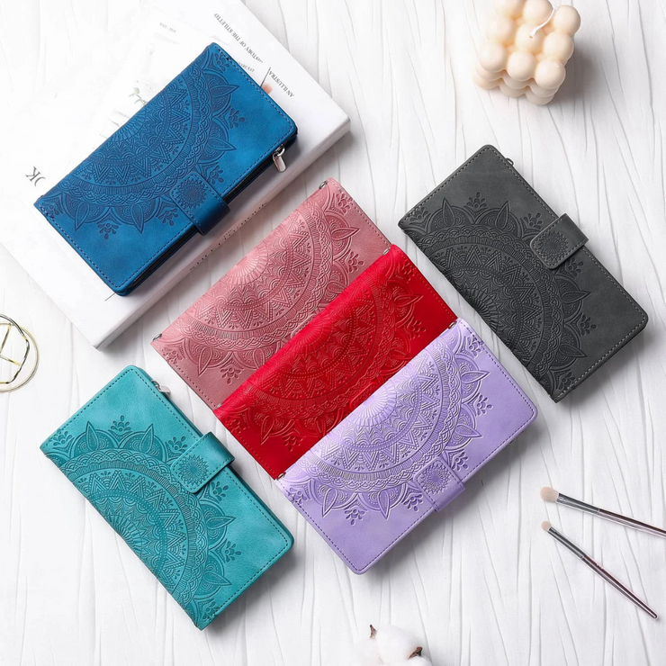 Caelina Magnetic Leather Wallet iPhone Case With Straps