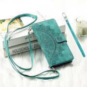 Caelina Magnetic Leather Wallet iPhone Case With Straps