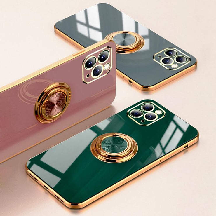 Aere Luxury Plated iPhone Case With Ring For Series 14-16