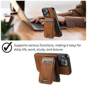 Foveo Premium Leather Case for iPhone 15-16 Series With Detachable Magnetic Card Stand