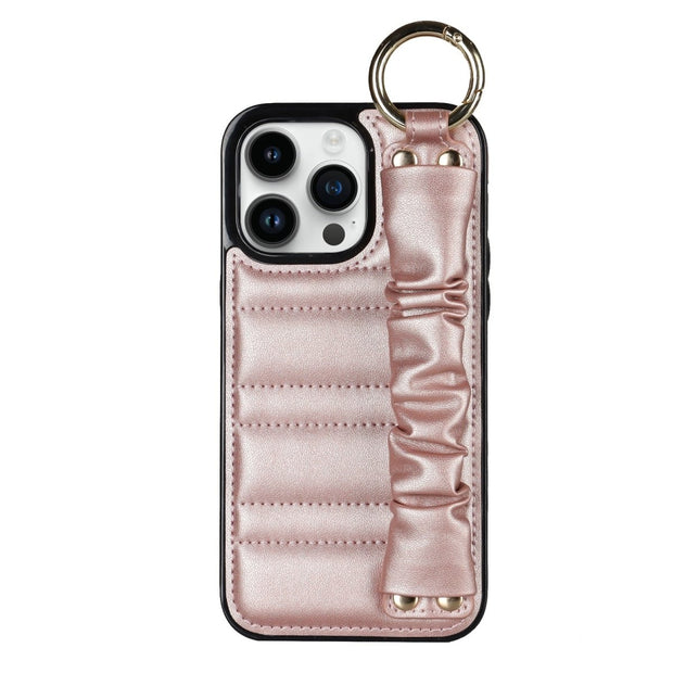 Amara Luxury Leather iPhone Case With Pleated Wristband - Astra Cases