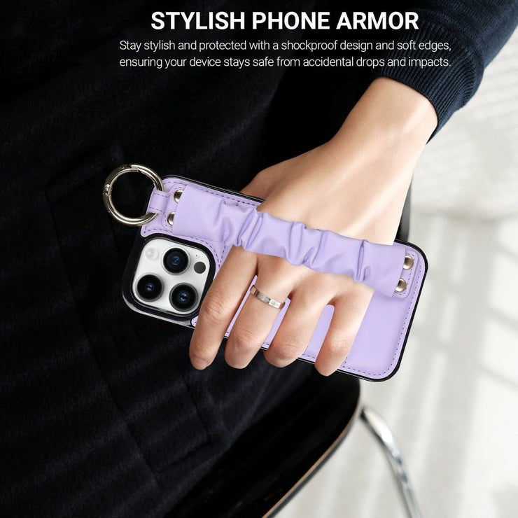 Amara Luxury Leather iPhone Case With Pleated Wristband - Astra Cases