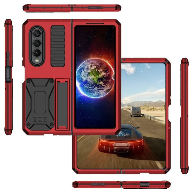 Heres Silicone Galaxy Z Fold 4 Case with Shockproof Metal Bumper and Kickstand - Astra Cases