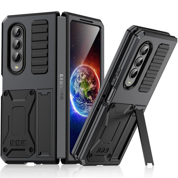 Heres Silicone Galaxy Z Fold 4 Case with Shockproof Metal Bumper and Kickstand - Astra Cases