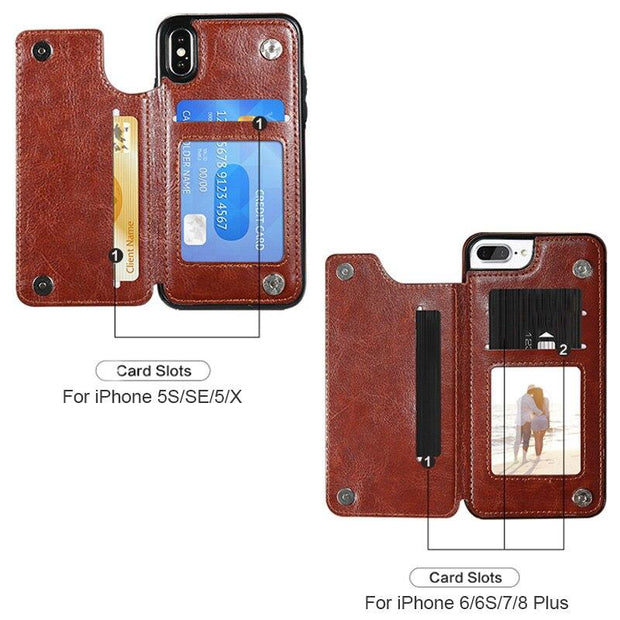 Vistor Leather Flip Wallet Case For iPhone 6, 7, 8 & X Series - Astra Cases